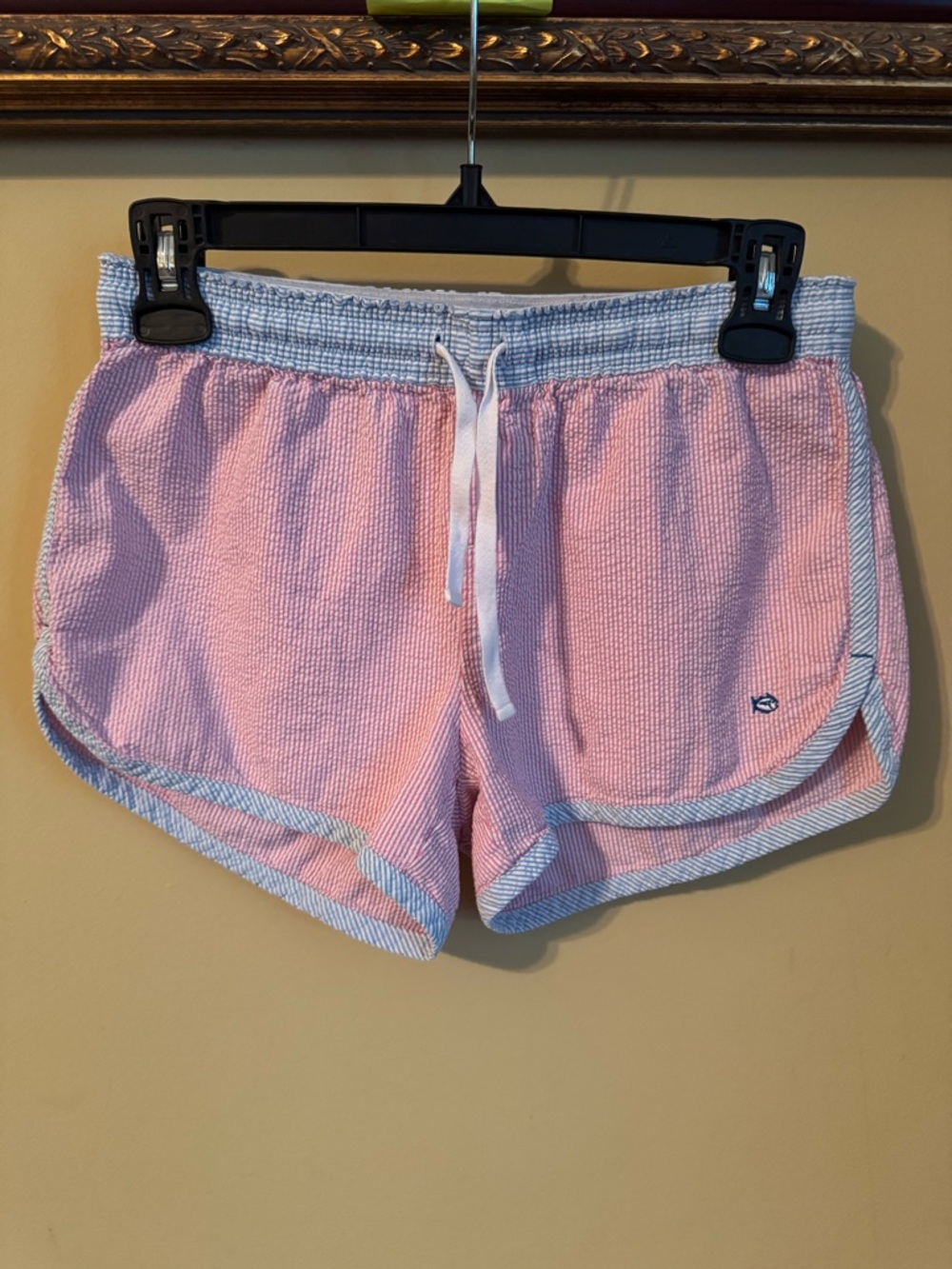 Southern Tide- Women’s Pink and Blue Seersucker Drawstring Shorts Size XS
